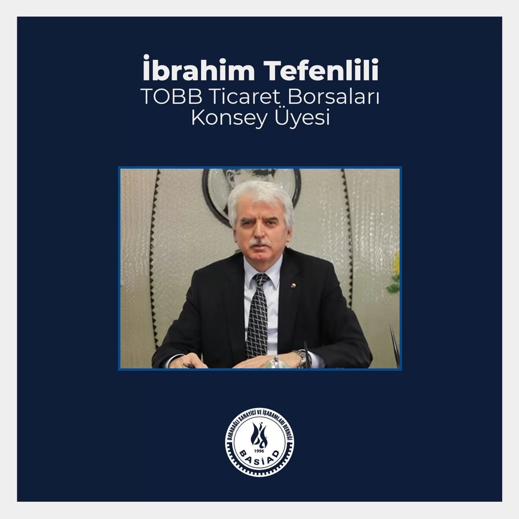 Türkiye Odalar ve Borsalar Birliği’nin 79. Olağan Genel Kurulu sonrası TOBB Ticaret Borsaları Konsey Üyesi seçilen İbrahim Tefenlili’yi tebrik ediyoruz.