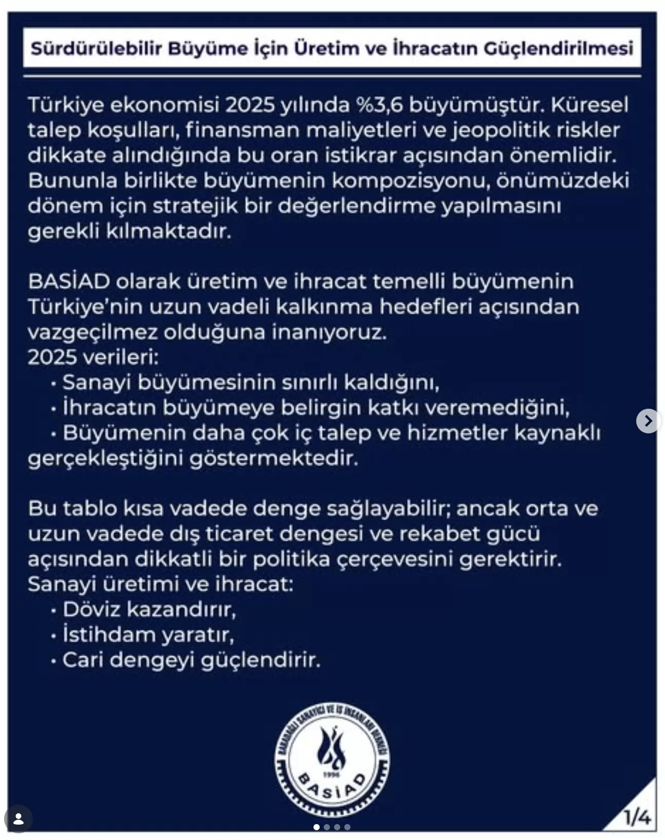 Türkiye ekonomisi 2025 yılında %3,6 büyümüştür.